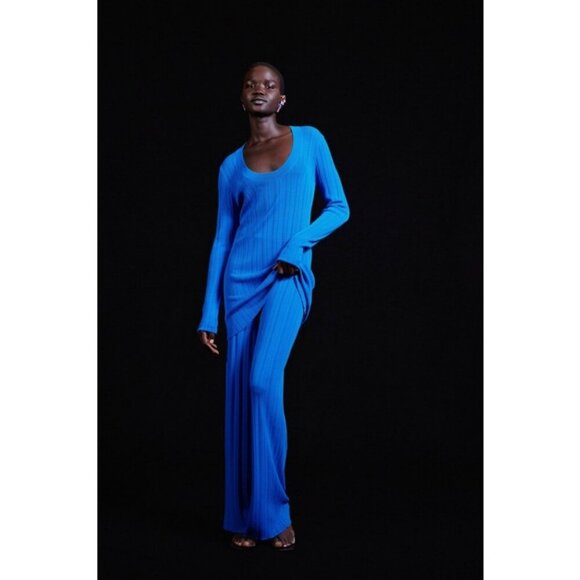 💕ZARA SPECIAL EDITION💕 Ribbed Knit Pants ~ Cobalt Blue Small S NWOT - Picture 2 of 13